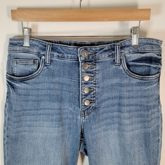 Kut From The Kloth Fab Ab High Rise Ankle Straight Jeans Size 10 Distressed Hem - Picture 3 of 9